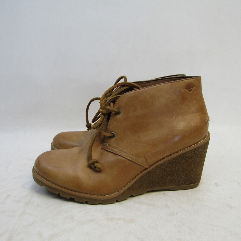 Sperry Top Sider Womens Sz 8 M Brown Leather Lace Up Wedge Ankle Fashion Boots